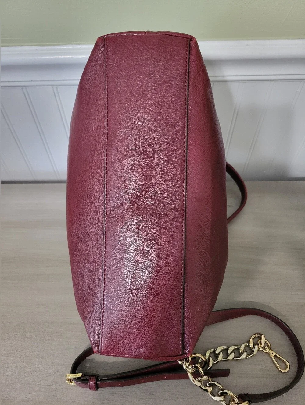 Michael Kors Leather Hamilton Satchel Bag in Burgundy with Gold Hardware